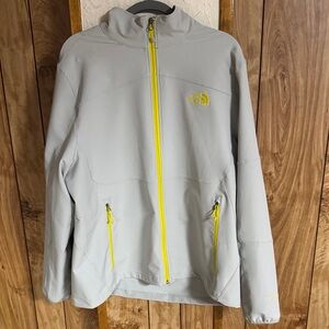 The North Face Light Gray Jacket with Bright Yellow Zippers